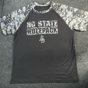 NC State Wolf Pack Shirt Mens 2XL Camo Flag Patriotism Grey Wolf Head XXL
